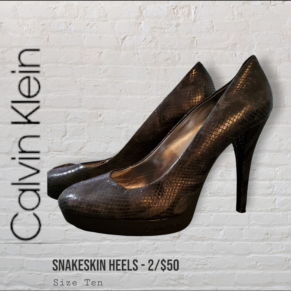 Calvin Klein Grey Snakeskin Heels Women's Size 10